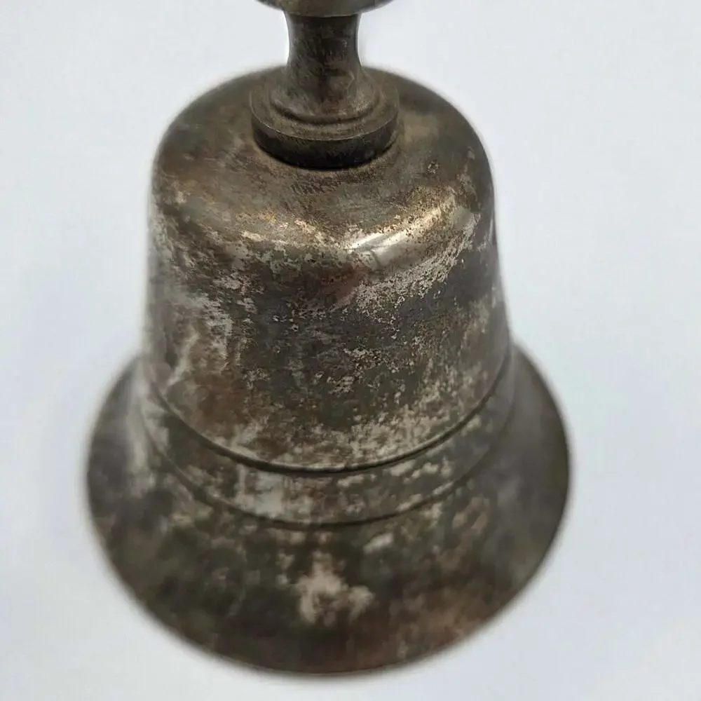 Vintage Silver Plated Metal Hand Bell Tarnish Finish Hong Kong